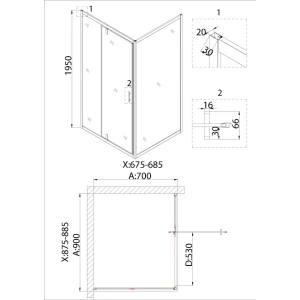 Душевое ограждение Niagara Nova NG-43-9AG-A70G 90х70