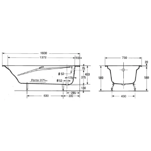 Чугунная ванна Jacob Delafon Repos 160x75 E2929 с отверстиями для ручек