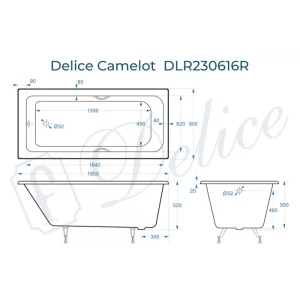 Ванна чугунная Delice Camelot 180х80 с отверстиями под ручки DLR230616R