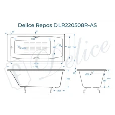 Ванна чугунная Delice Repos 170х70 с ручками и антискользящим покрытием DLR220508R-AS