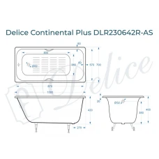 Ванна чугунная Delice Continental PLUS 100х70 с отверстиями под ручки и антискользящим покрытием DLR230642R-AS