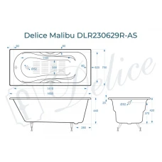 Ванна чугунная Delice Malibu 160х75 с отверстиями под ручки и антискользящим покрытием DLR230629R-AS