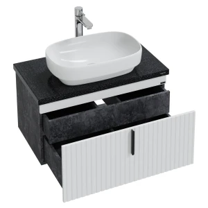 Тумба под раковину СанТа Юпитер 80 темная, с 2 ящиками, подвесная