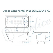 Ванна чугунная Delice Continental PLUS 100х70 с антискользящим покрытием DLR230642-AS