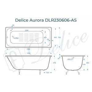 Ванна чугунная Delice Aurora 170х75 с антискользящим покрытием DLR230606-AS
