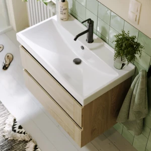 Подвесная тумба под раковину Aqwella Astrid 80 с двумя ящиками, дуб давос