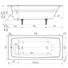 Чугунная ванна Универсал Бриз 170x75
