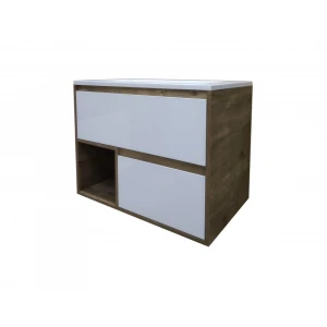 Тумба с раковиной Эстет Monaco Wood 80 2 ящика, белая/дуб рустикальный