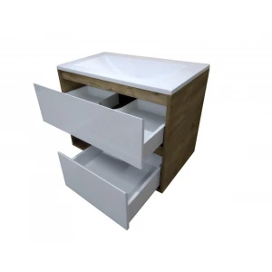 Тумба с раковиной Эстет Monaco Wood 80 2 ящика, белая/дуб рустикальный