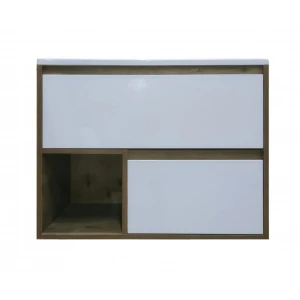 Тумба с раковиной Эстет Monaco Wood 80 2 ящика, белая/дуб рустикальный