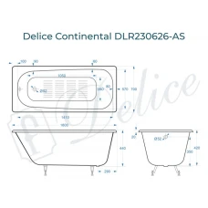 Ванна чугунная Delice Continental 160х70 с антискользящим покрытием DLR230626-AS