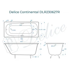 Ванна чугунная Delice Continental 180х80 с отверстиями под ручки DLR230627R