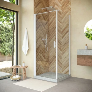 Душевой уголок Vegas-glass EP-FIS NOVO 80 01 01 L, профиль белый, стекло прозрачное