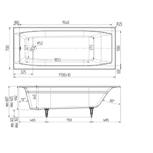 Чугунная ванна Wotte Forma 170х70 БП-э00д1468